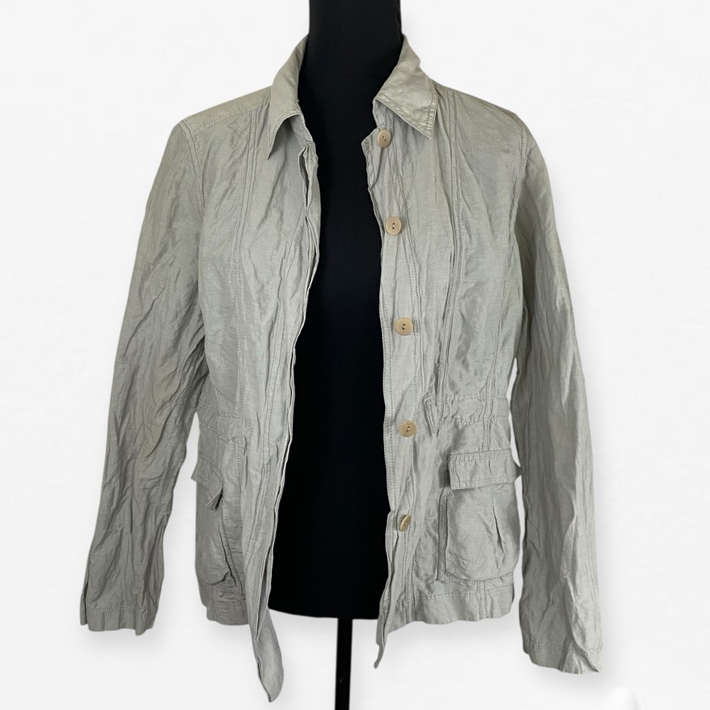 Eileen Fisher Women's Light Gray crinkle Button Down Shirt Jacket L